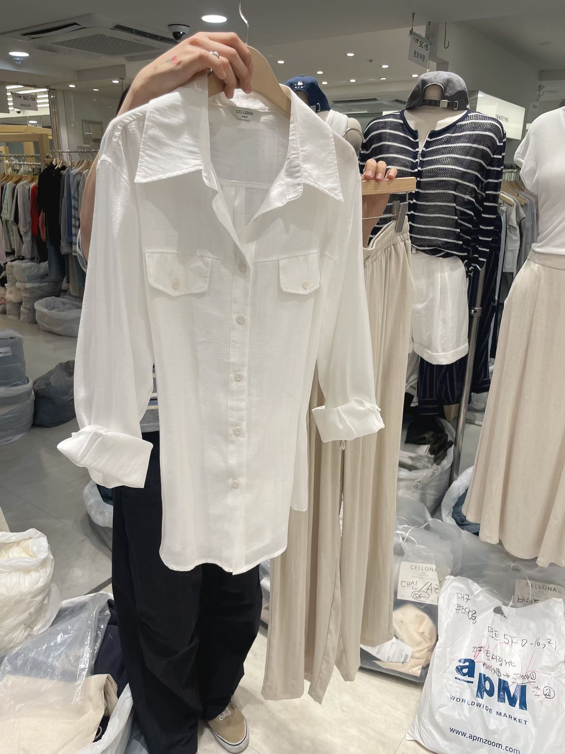 CELLONA韓國代購女裝新款時尚人氣推薦26春夏襯衫蕾絲衫口袋SCELLONA襯衫/蕾絲衫