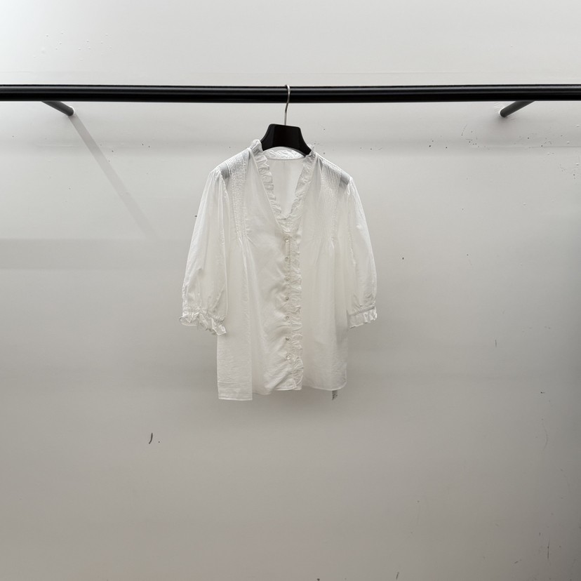 ID韓國東大門代購女士新品26春夏職業襯衫蕾絲衫荷葉邊褶裥LID襯衫/蕾絲衫