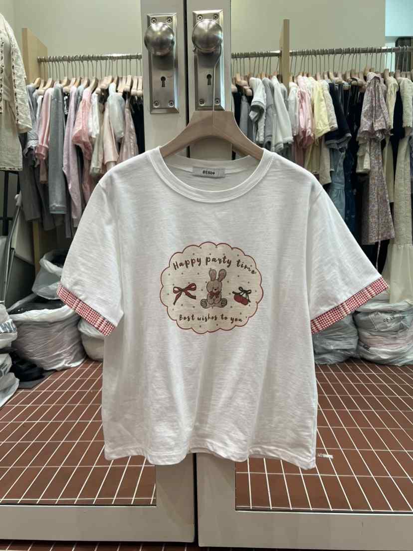 BE&amp;BE韓國代購女士新品時尚人氣休閑推薦T恤兔子絲帶BE&beT恤