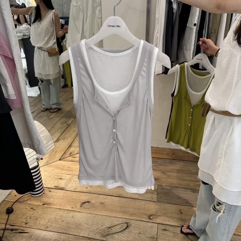 CREAM VILLA韓國代購女裝新品人氣吊帶背心假兩件CREAM VILLA吊帶/背心