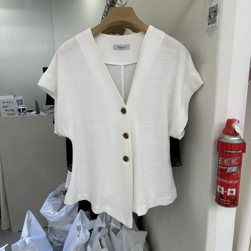 AMON韓國直郵實拍女裝新品休閑職業26夏季襯衫蕾絲衫亞麻AMON襯衫/蕾絲衫