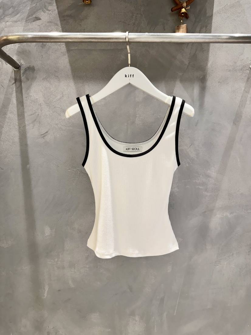KIFF韓國東大門代購女裝新品時尚職業吊帶背心撞色無袖羅紋KIFF吊帶/背心