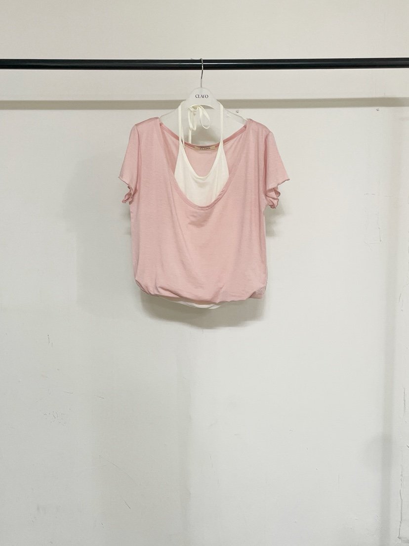 CLAFO韓國直郵實拍女裝新品26春夏人氣時尚T恤假兩件U領撞色CLAFOT恤