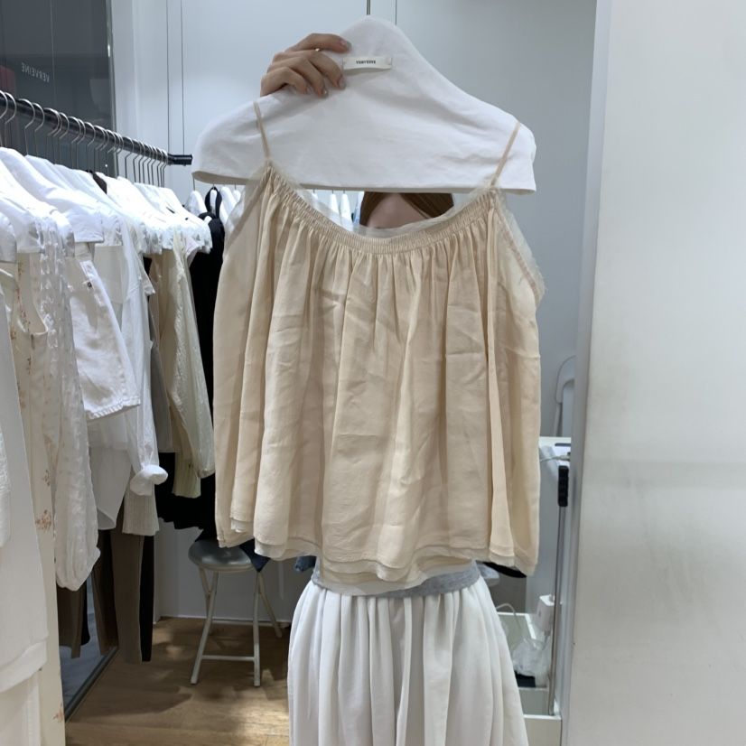VERVEINE韓國東大門直郵女裝新品推薦熱賣吊帶背心混紡褶皺VERVEINE吊帶/背心