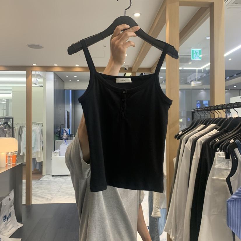 OBJECT韓國東大門直郵女裝新款職業推薦熱賣吊帶背心紐扣OBJECT吊帶/背心