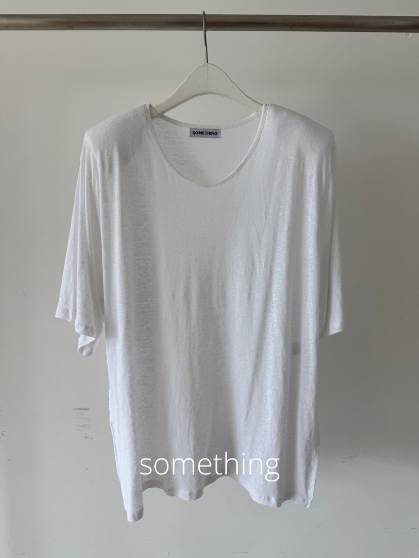 SOMETHING-L/FANCY韓國直郵實拍女士新品人氣T恤U領亞麻SOMETHING-L/FANCYT恤