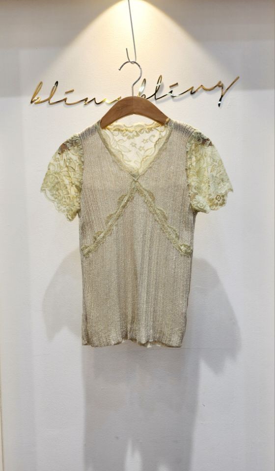 BLING BLING-S/RICO韓國代購女裝新品26夏季針織衫珍珠蕾絲BLING BLING-S/RICO針織衫
