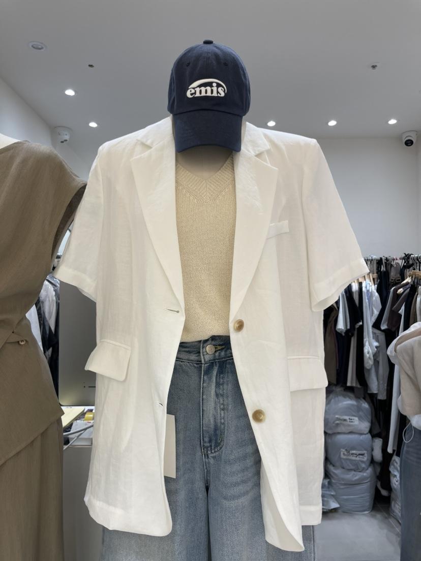 HEIZE韓國東大門代購女士新品熱賣26夏季西裝西服亞麻開衩HEIZE西裝/西服