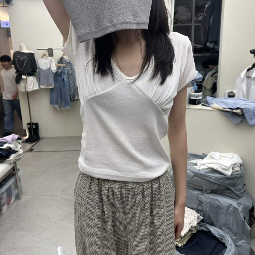 I MFACT韓國東大門直郵女裝新品26夏季職業人氣T恤褶皺羅紋I MFACTT恤