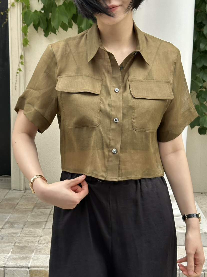 LE VASE韓國直郵女士新品26夏季職業26春夏襯衫蕾絲衫口袋LE VASE襯衫/蕾絲衫