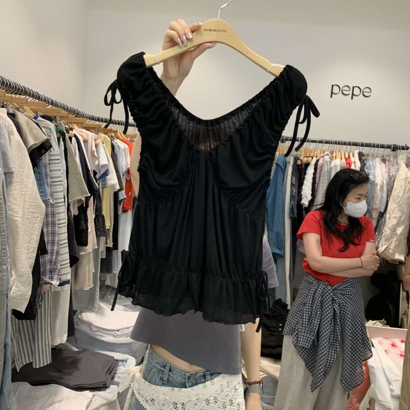 ALMOND PEPE韓國直郵女裝新品時尚人氣吊帶背心兔子絲帶ALMOND PEPE吊帶/背心