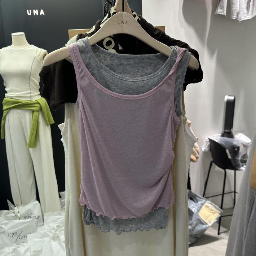 UNA/THE MAY韓國代購女士新款推薦吊帶背心假兩件層疊無袖THEMAY/UNA吊帶/背心