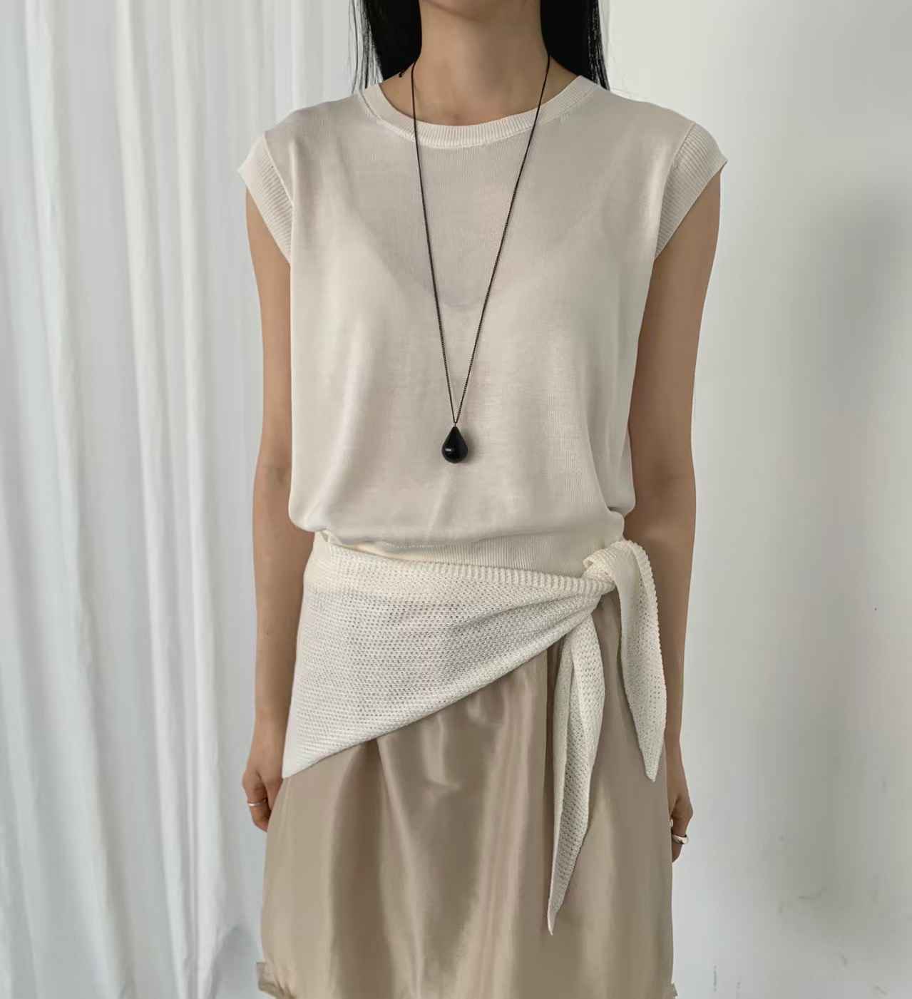 MINTYGREEN韓國直郵女士新品休閑熱賣人氣時尚套裝圍巾無袖MINTYGREEN-2件起套裝