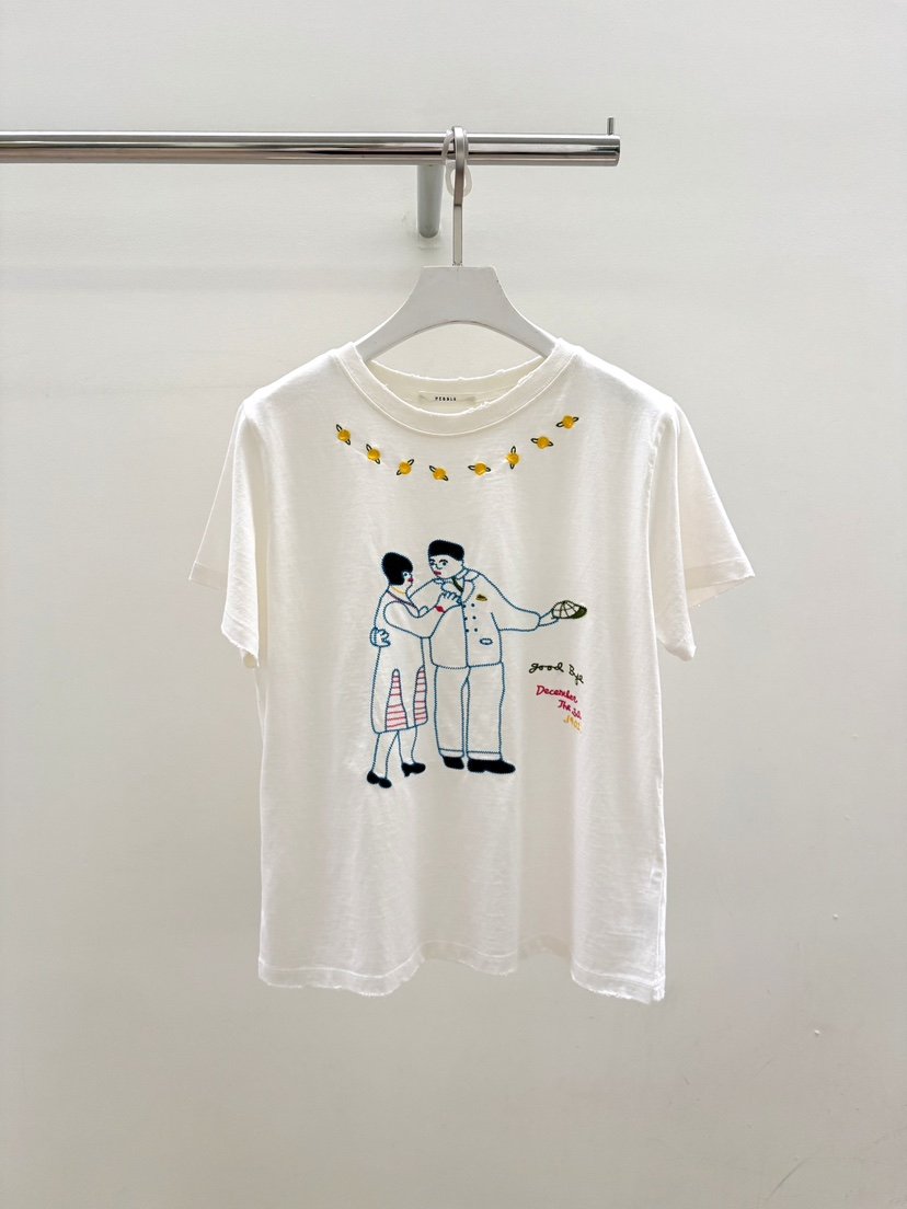 PEBBLE韓國東大門直郵女裝新品熱賣26夏季時尚推薦T恤刺繡PEBBLET恤
