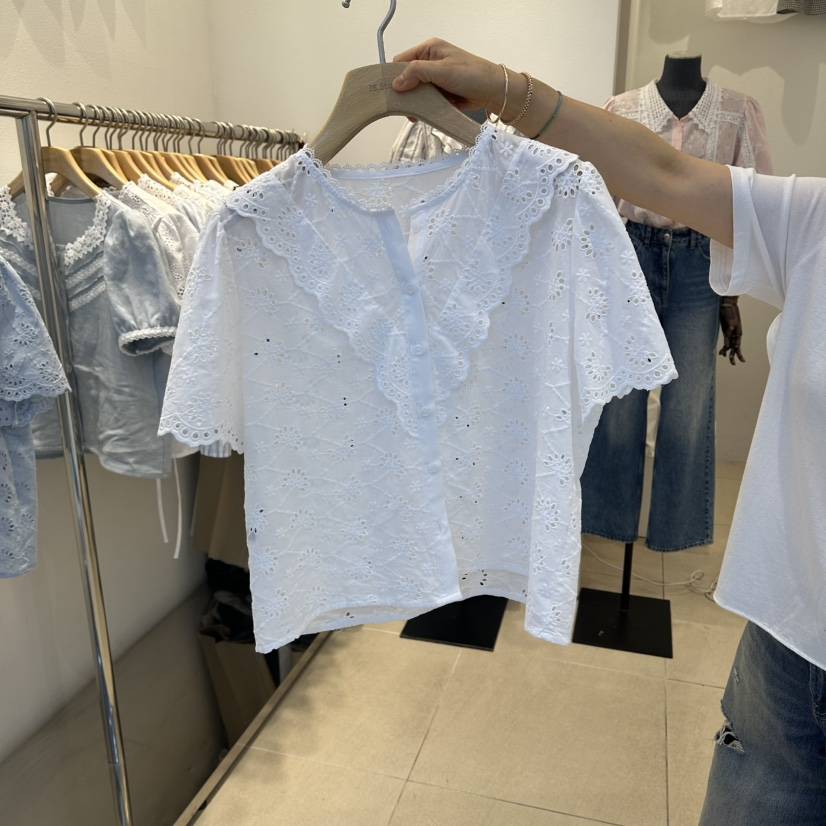 2nd B-S韓國代購女士新品26夏季時尚人氣襯衫蕾絲衫刺繡2nd B-S襯衫/蕾絲衫