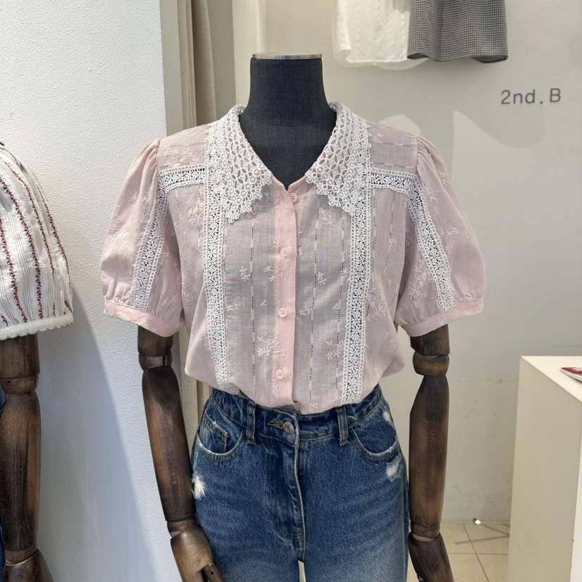 2nd B-S韓國東大門直郵女士新品推薦時尚襯衫蕾絲衫刺繡2nd B-S襯衫/蕾絲衫