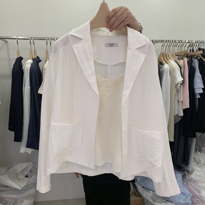 LELEN韓國直郵女士新品人氣時尚26夏季休閑夾克不含內搭亞麻LELEN夾克