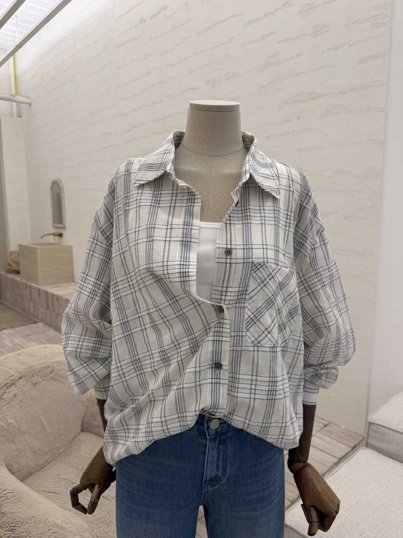 LAUNDRY韓國直郵實拍女裝新品休閑襯衫蕾絲衫不含內搭格子LAUNDRY襯衫/蕾絲衫