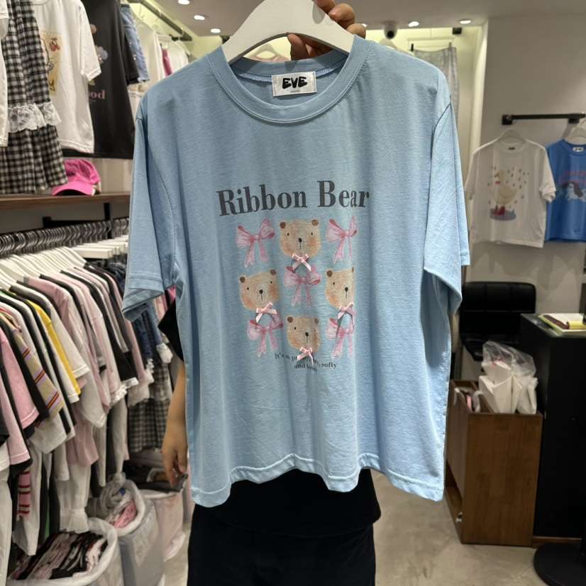 EVE東大門實拍韓國女裝新品時尚人氣熱賣推薦休閑T恤小熊EVET恤