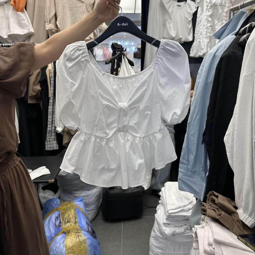 A-DEL韓國代購女士新款26夏季時尚人氣熱賣襯衫蕾絲衫緞帶A-DEL襯衫/蕾絲衫