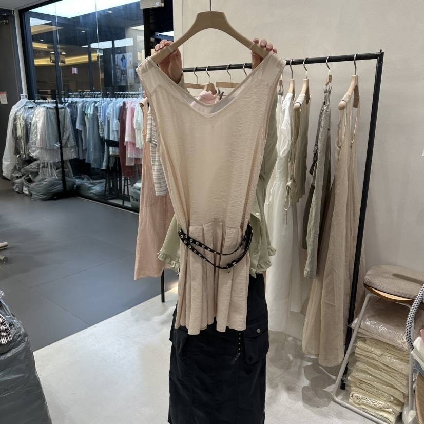 AURA韓國直郵女裝新款推薦26夏季連衣裙不含腰帶亞麻布褶皺Au ra連衣裙