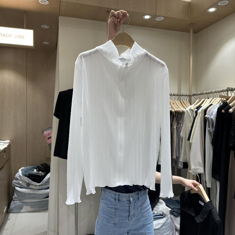 VINTAGE VIBE韓國東大門代購女裝新款休閑長袖T恤拉鏈褶裥VINTAGE VIBE長袖T恤
