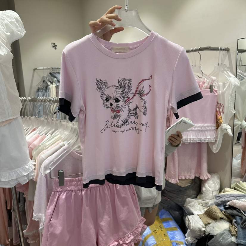 MIMME/LOOKK東大門實拍韓國女士新品26夏季休閑熱賣T恤撞色MIMME/LOOKKT恤
