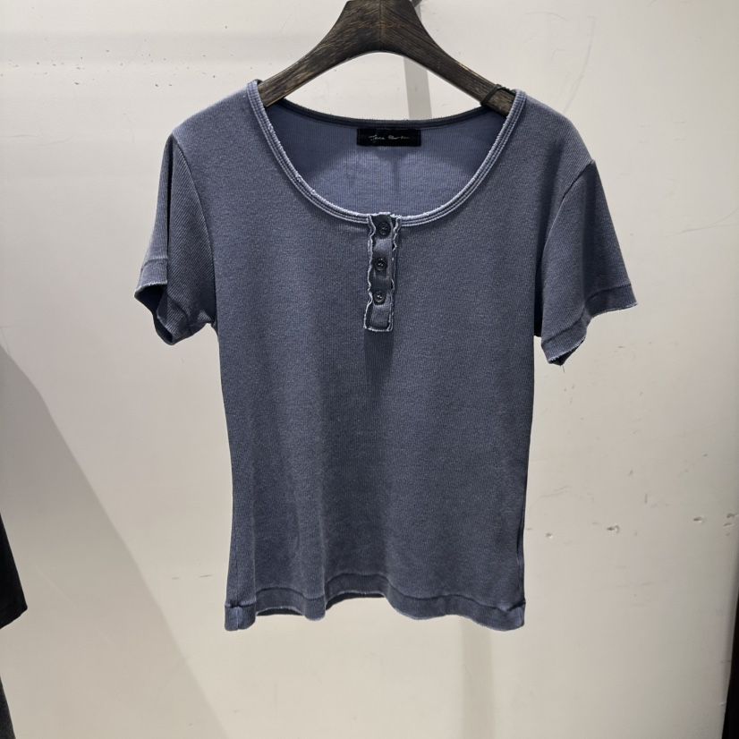 JANE BIRKIN東大門實拍韓國女士新品休閑熱賣T恤復古紐扣JANE BIRKIN設計師品牌T恤