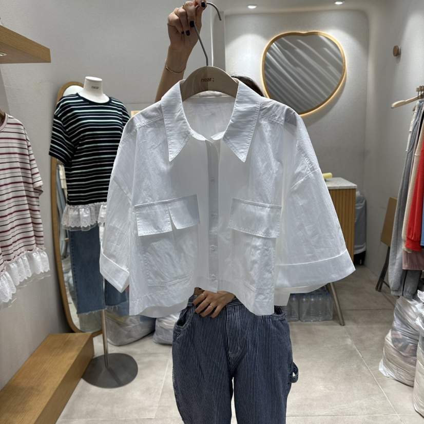 NEAR韓國直郵女士新品26夏季時尚熱賣休閑襯衫蕾絲衫口袋NEAR襯衫/蕾絲衫