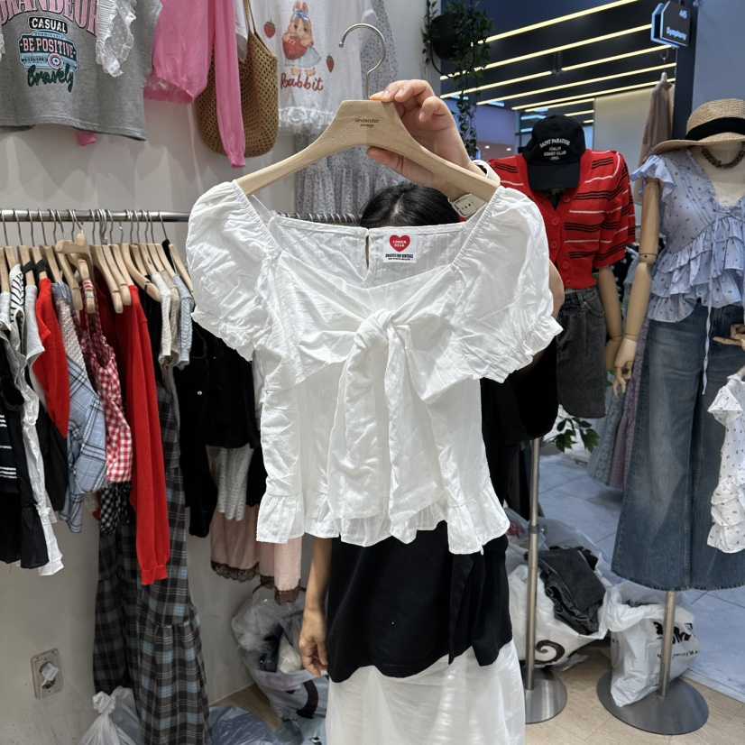 UNDERSTAR_VINTAGE韓國直郵女裝新品休閑人氣襯衫蕾絲衫絲帶UNDERSTAR_VINTAGE襯衫/蕾絲衫
