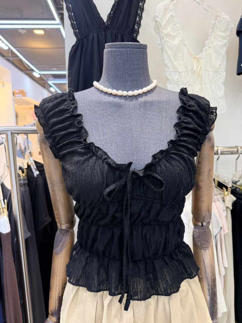 BLACK BIJOU韓國代購女裝新品休閑推薦人氣吊帶背心透明BLACK BIJOU吊帶/背心