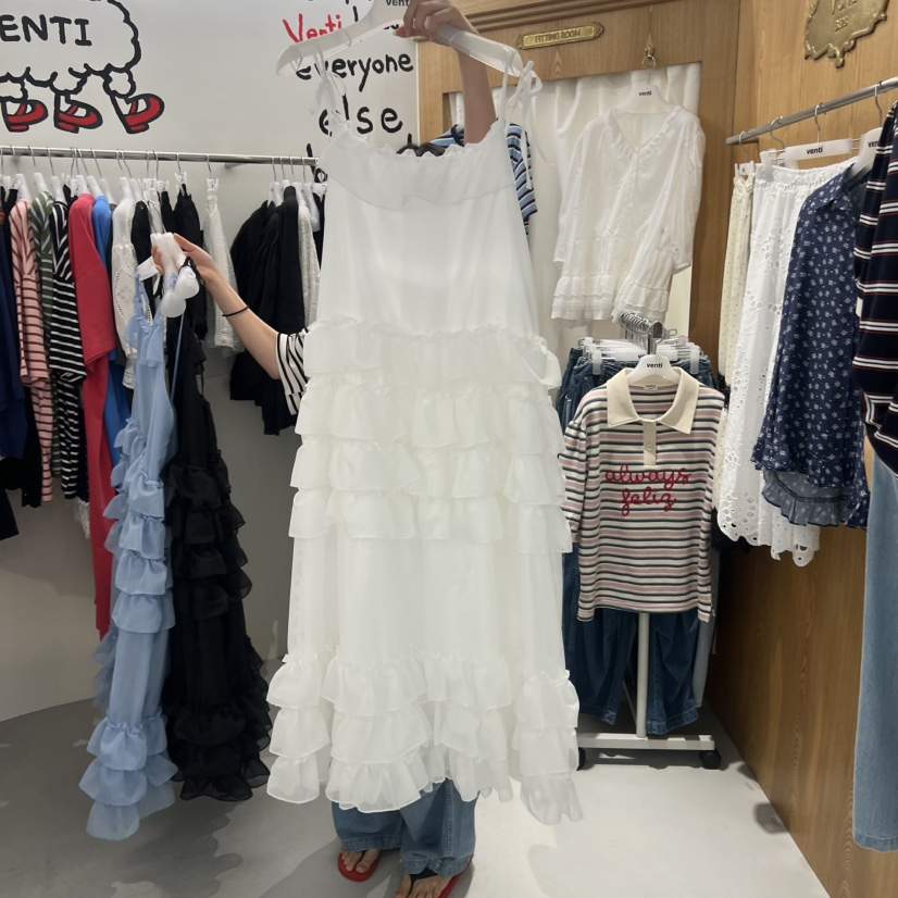 VENTI韓國直郵女士新品時尚人氣熱賣推薦連衣裙荷葉邊層疊VENTI連衣裙