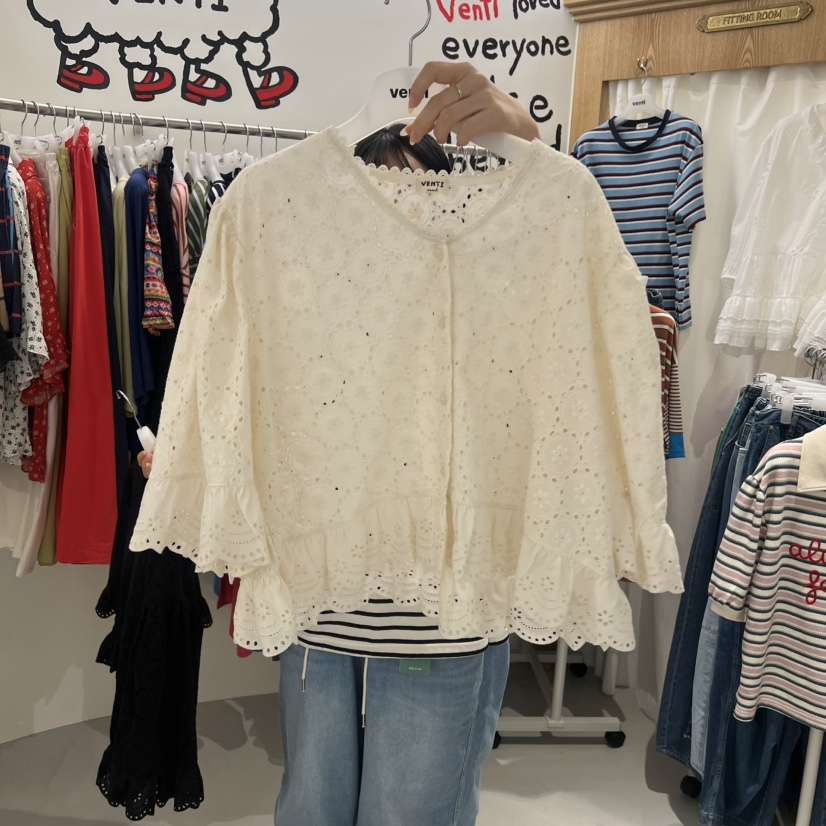 VENTI韓國直郵女裝新品時尚人氣熱賣26夏季休閑襯衫蕾絲衫VENTI襯衫/蕾絲衫