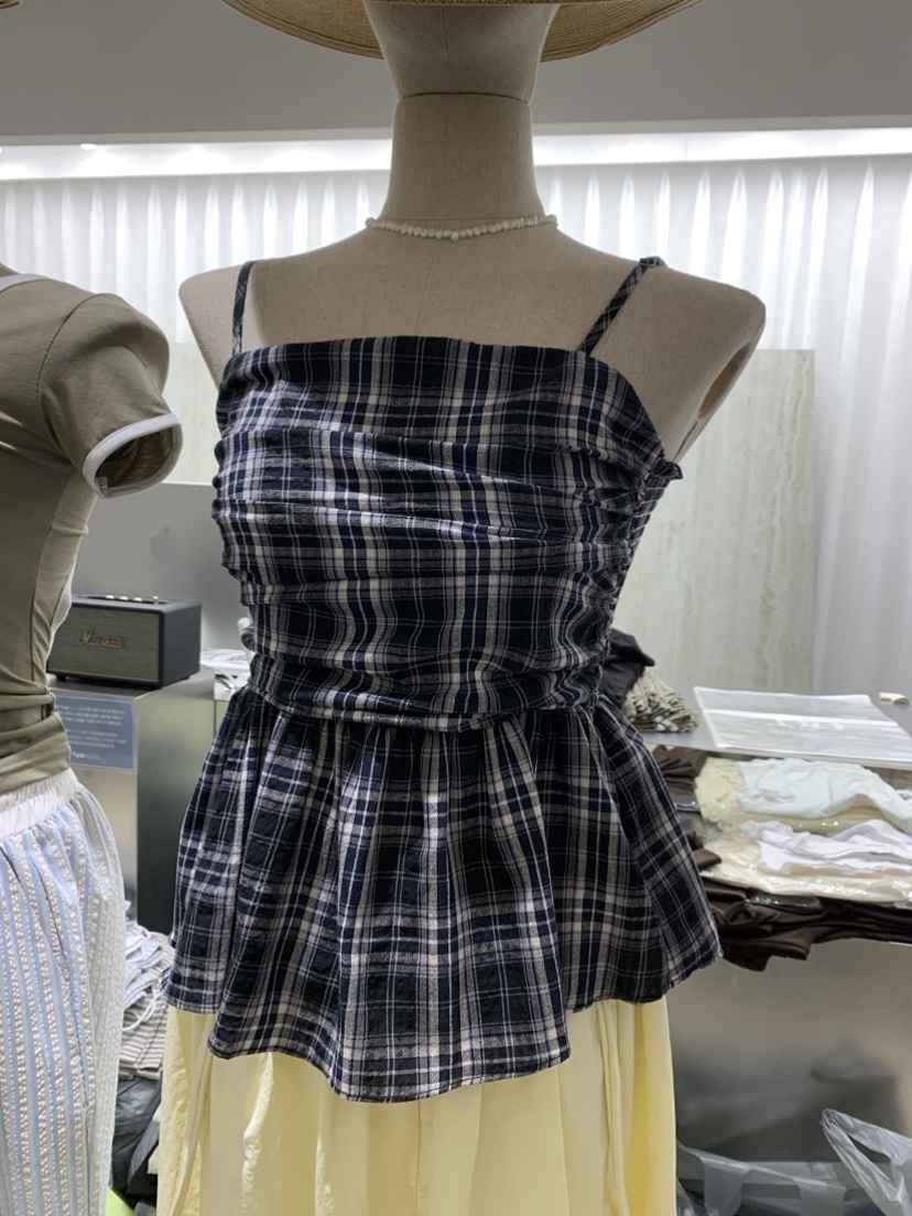 EYEL東大門實拍韓國女士新款人氣休閑時尚吊帶背心格子無袖EYEL吊帶/背心