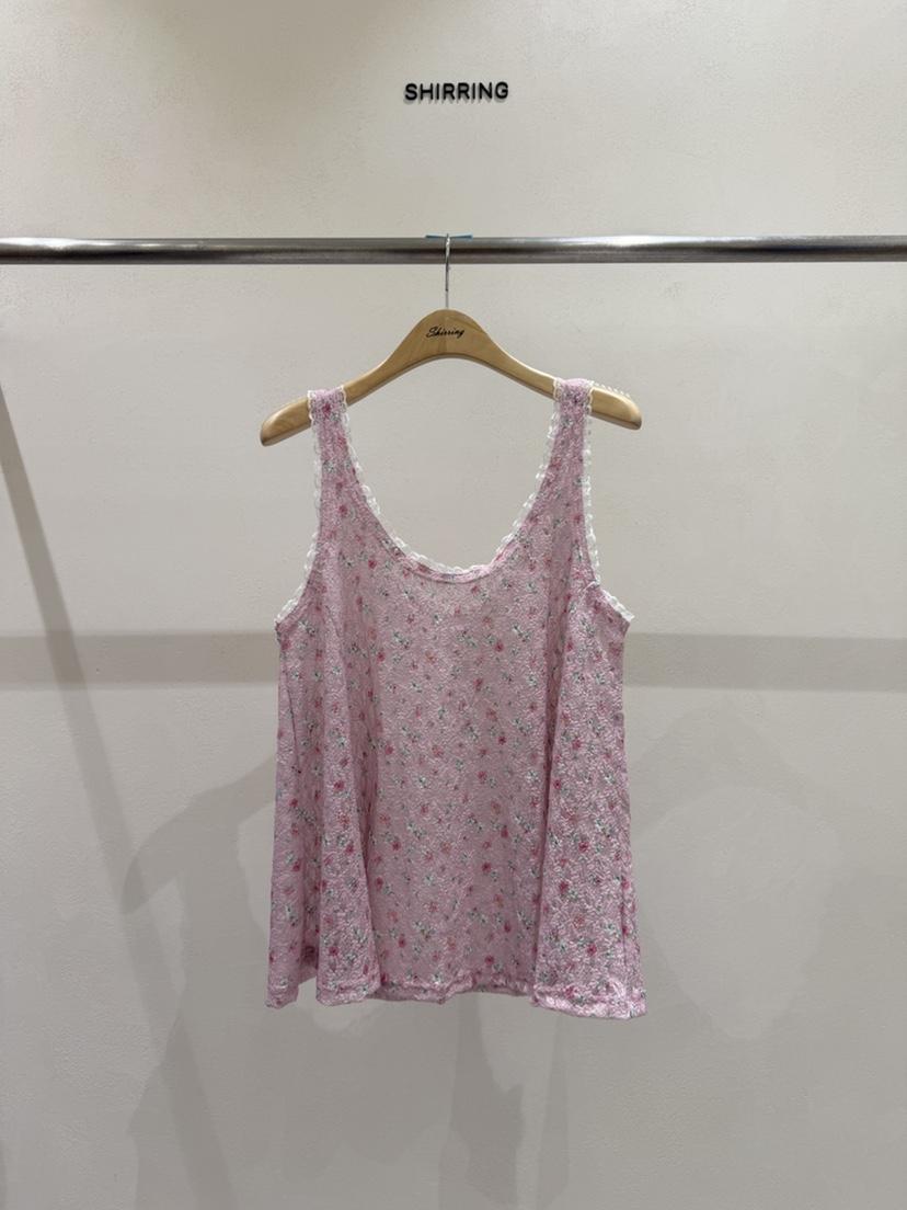 SHIRRING韓國直郵實拍女裝新品推薦吊帶背心花朵蕾絲無袖SHIRRING吊帶/背心