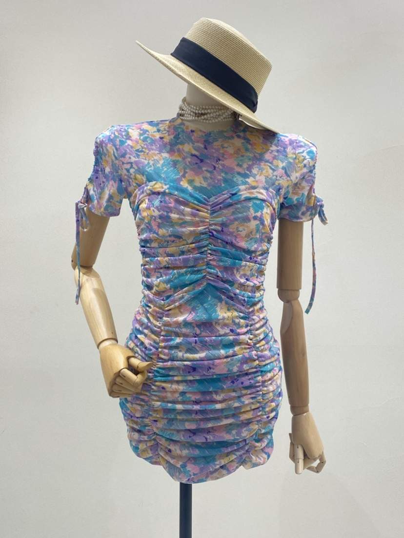 SHIRRING韓國代購女士新品人氣熱賣時尚休閑連衣裙打折褶皺SHIRRING連衣裙