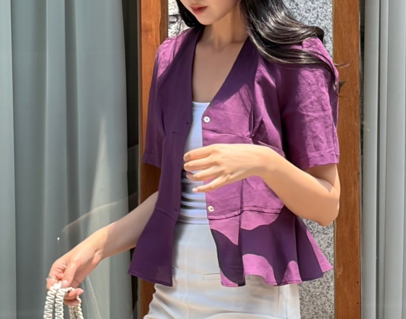 N BROWN韓國直郵實拍女士新品休閑人氣襯衫蕾絲衫V領亞麻N BROWN襯衫/蕾絲衫