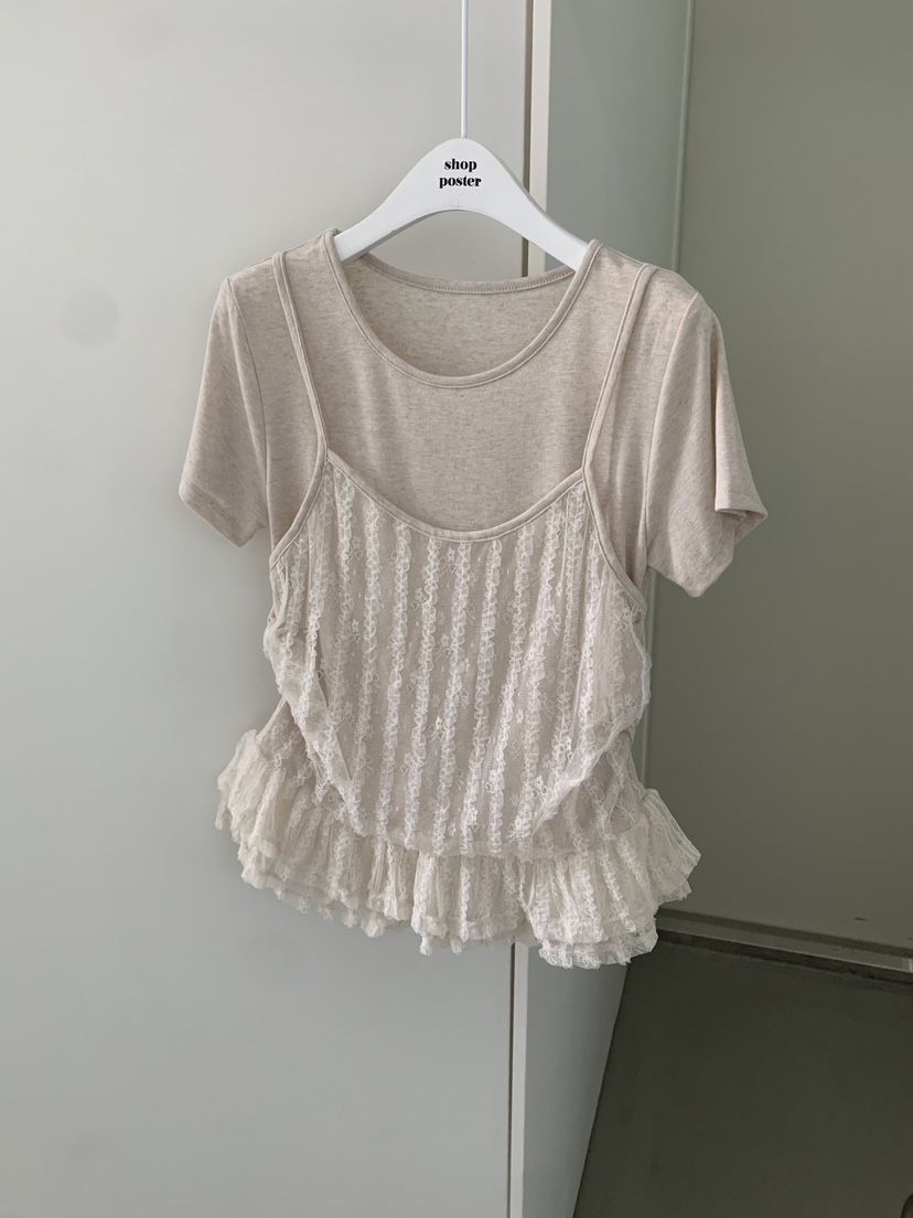 SHOP POSTER韓國直郵女裝新款時尚推薦26夏季熱賣T恤假兩件SHOP_POSTERT恤