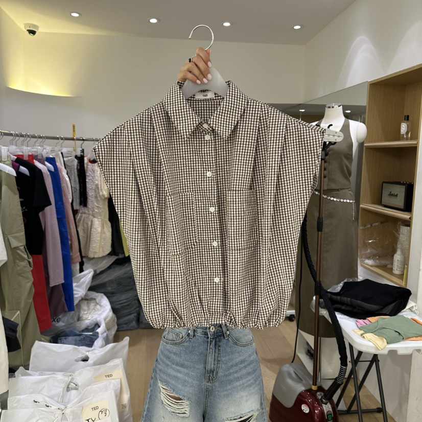 TED韓國東大門代購女士新品休閑推薦熱賣26夏季襯衫蕾絲衫格子TED襯衫/蕾絲衫