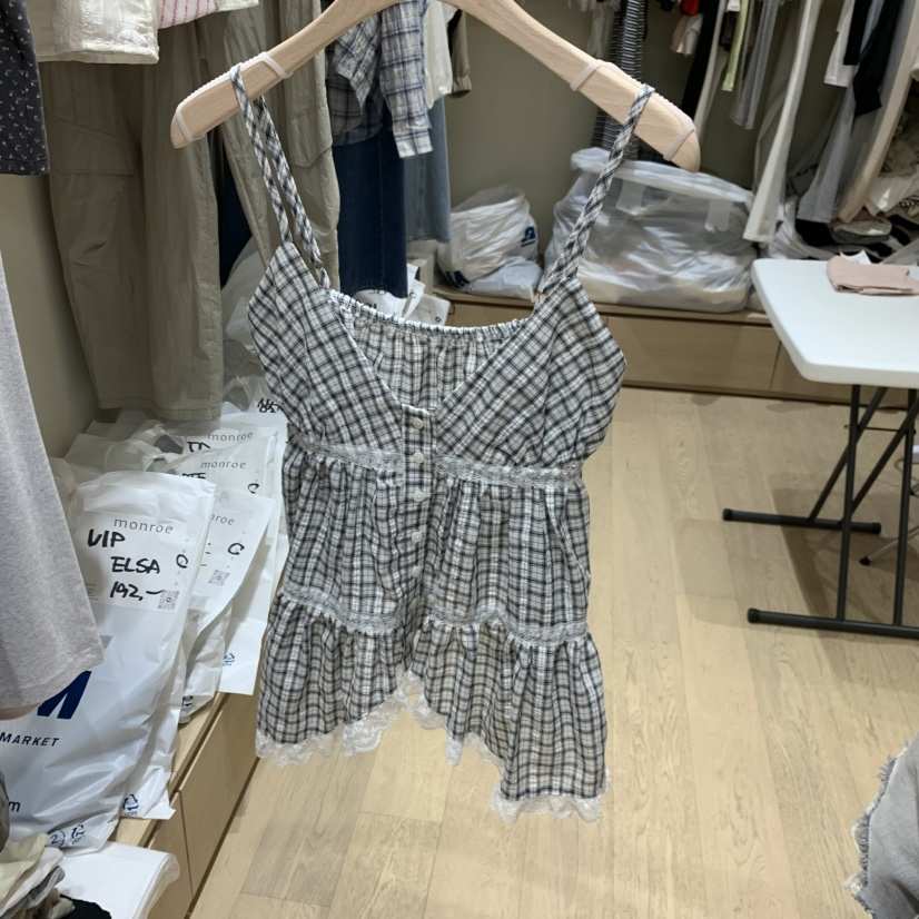 MEMOIRE東大門實拍韓國女士新款26夏季推薦吊帶背心格子無袖MEMOIRE吊帶/背心