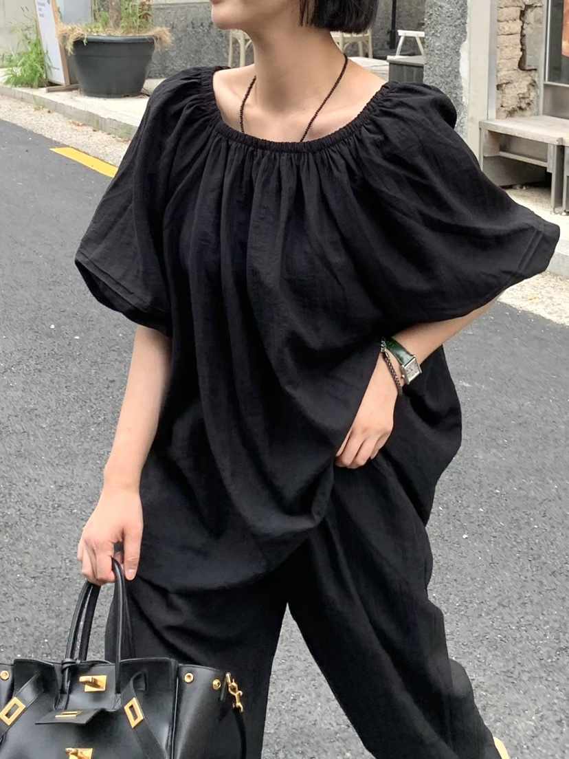 THE LINE-Q韓國東大門直郵女士新款休閑襯衫蕾絲衫亞麻THE LINE-Q襯衫/蕾絲衫