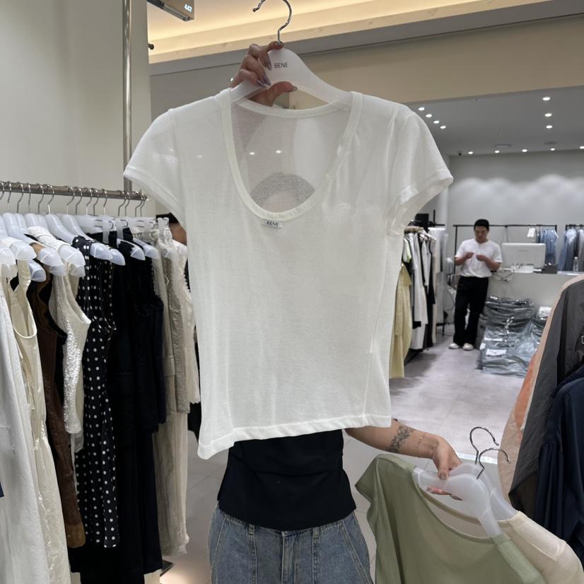 BENE韓國直郵女士新品推薦休閑26夏季熱賣時尚T恤U領透視BENET恤