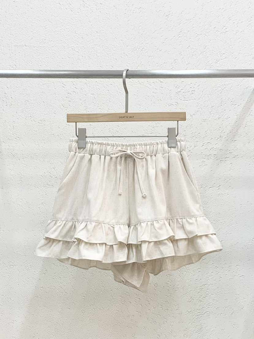 LIGHT AND SALT東大門實拍韓國女士新品短褲荷葉邊亞麻LIGHT AND SALT短褲
