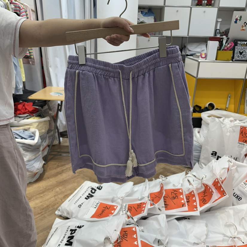 DE LINE韓國直郵女士新品26夏季人氣推薦熱賣短褲亞麻布DE LINE短褲