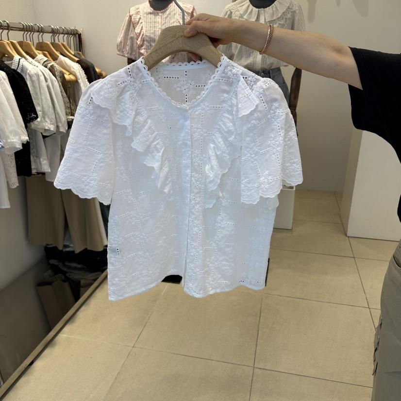 2nd B-S韓國東大門代購女裝新款推薦26夏季襯衫蕾絲衫刺繡2nd B-S襯衫/蕾絲衫
