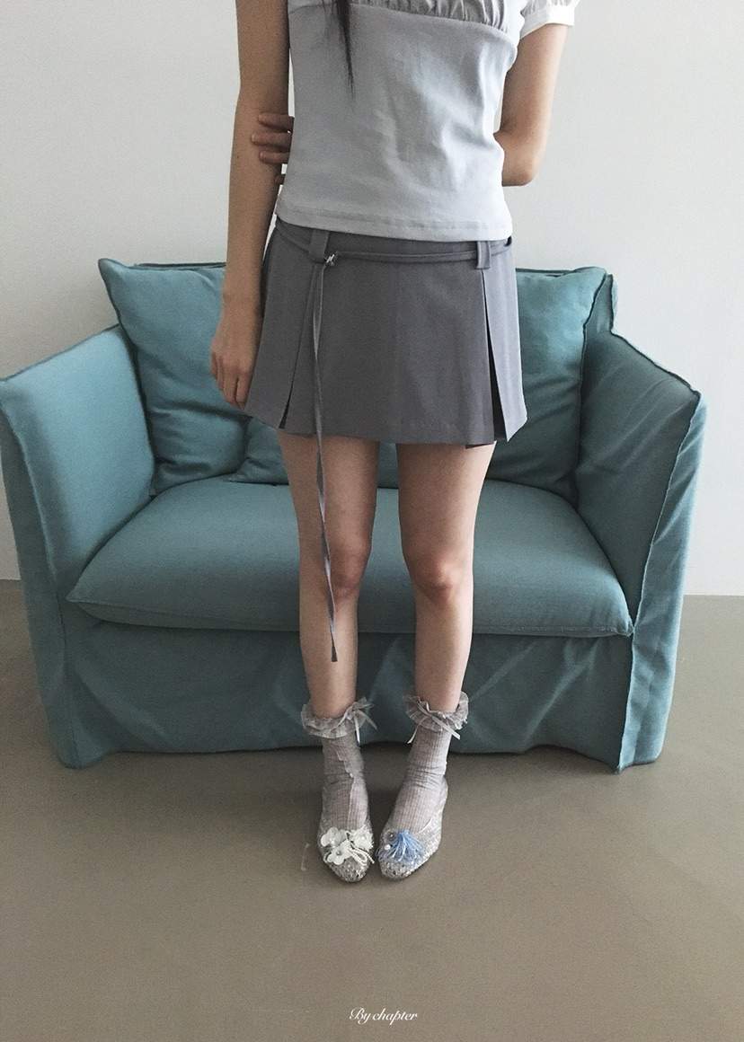 BY CHAPTER韓國東大門直郵女士新品熱賣裙褲含腰繩百褶褶裙BY Chapter裙褲