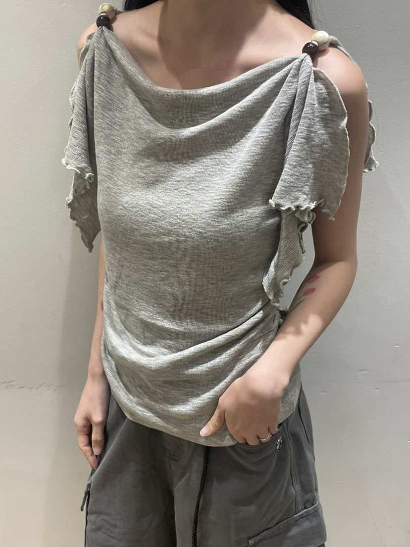 NEOUL韓國直郵實拍女裝新品26夏季熱賣時尚推薦休閑針織衫NEOUL/ahin雙領標簽針織衫