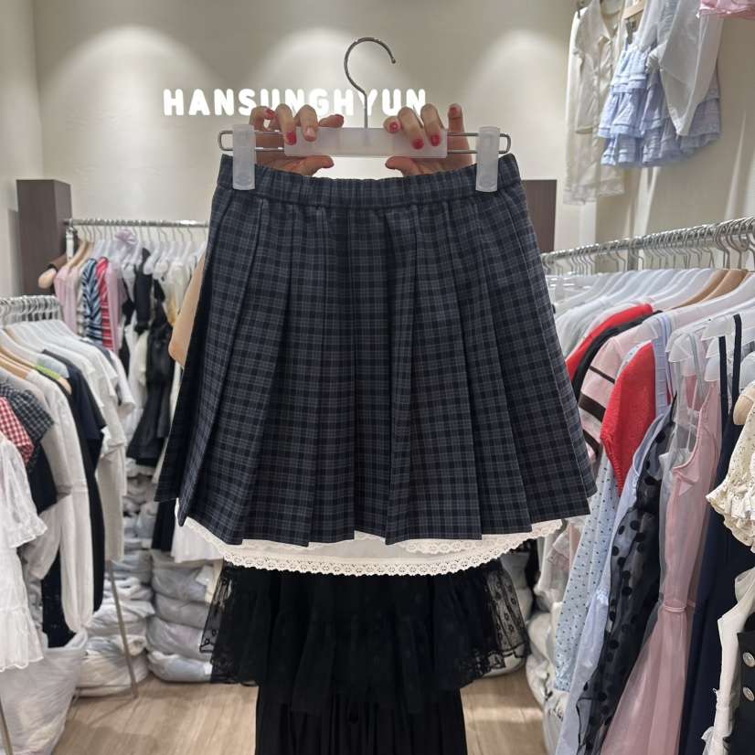 HANSUNGHYUN韓國東大門代購女裝新款人氣短裙百褶格子褶裙HANSUNGHYUN短裙