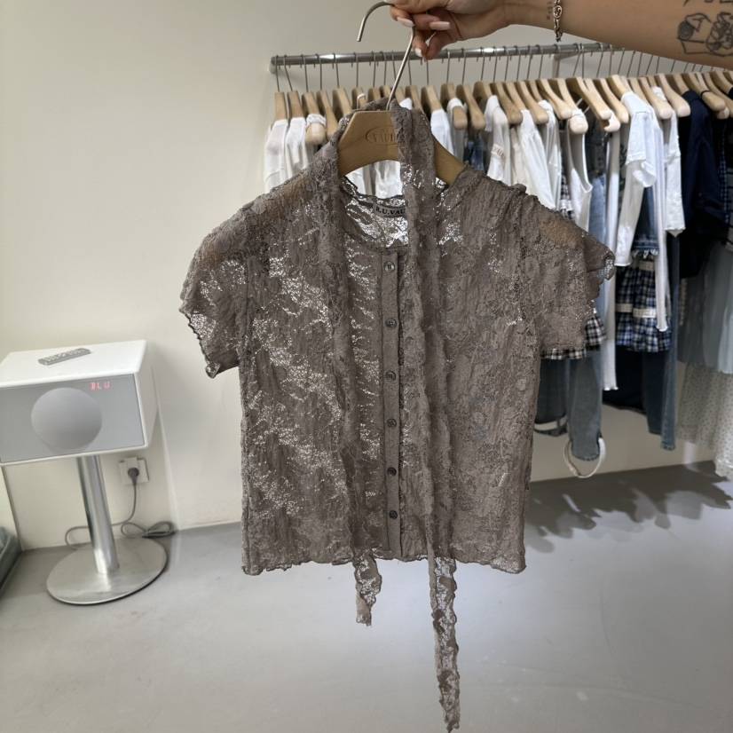 VAULT韓國東大門代購女士新品人氣休閑襯衫蕾絲衫含圍巾開衫VAULT襯衫/蕾絲衫
