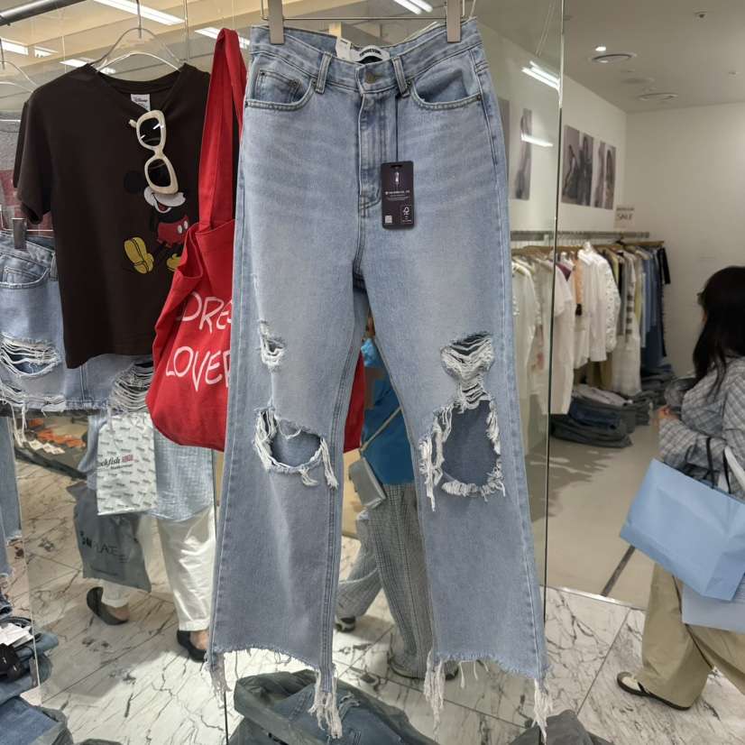 TOPDRESSING韓國東大門代購女士新品熱賣推薦休閑牛仔褲做舊TOPDRESSING牛仔褲